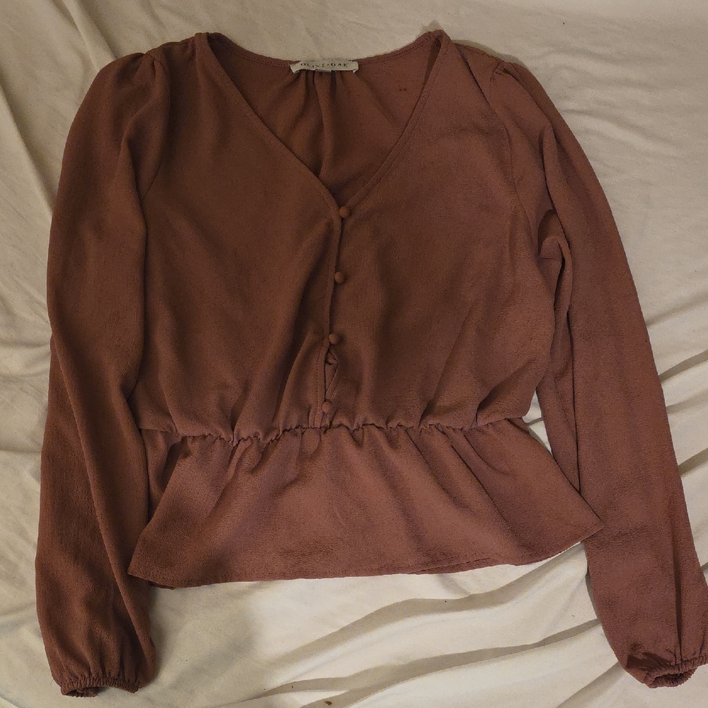 Olive & Oak Mauve Long Sleeve Peplum Blouse